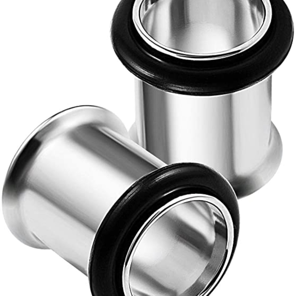 NEW Gauge Earrings Silver Steel Pair 2 Plugs